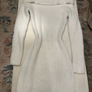 Off-Shoulder White fuzzy Dress